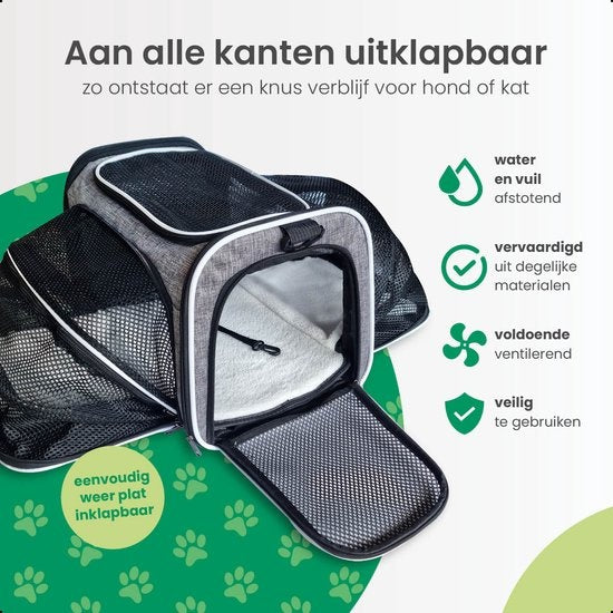 Gopets Tragetasche Hund und Katze - Hundetasche - Reisetasche - Katzentasche - Geeignet für Flugzeuge - Bis zu 9,5 kg - Grau - 46 x 28 x 28 cm - L