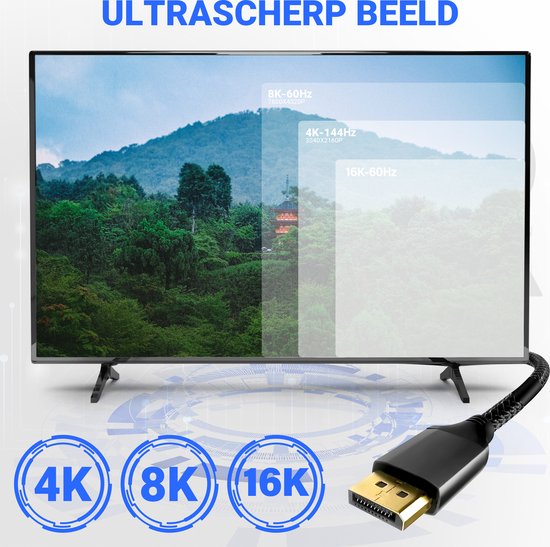 DisplayPort-Kabel 2.1 - 16K@60Hz/8K@120Hz/4K@144Hz - DisplayPort zu DisplayPort - DP-Kabel - 2 Meter