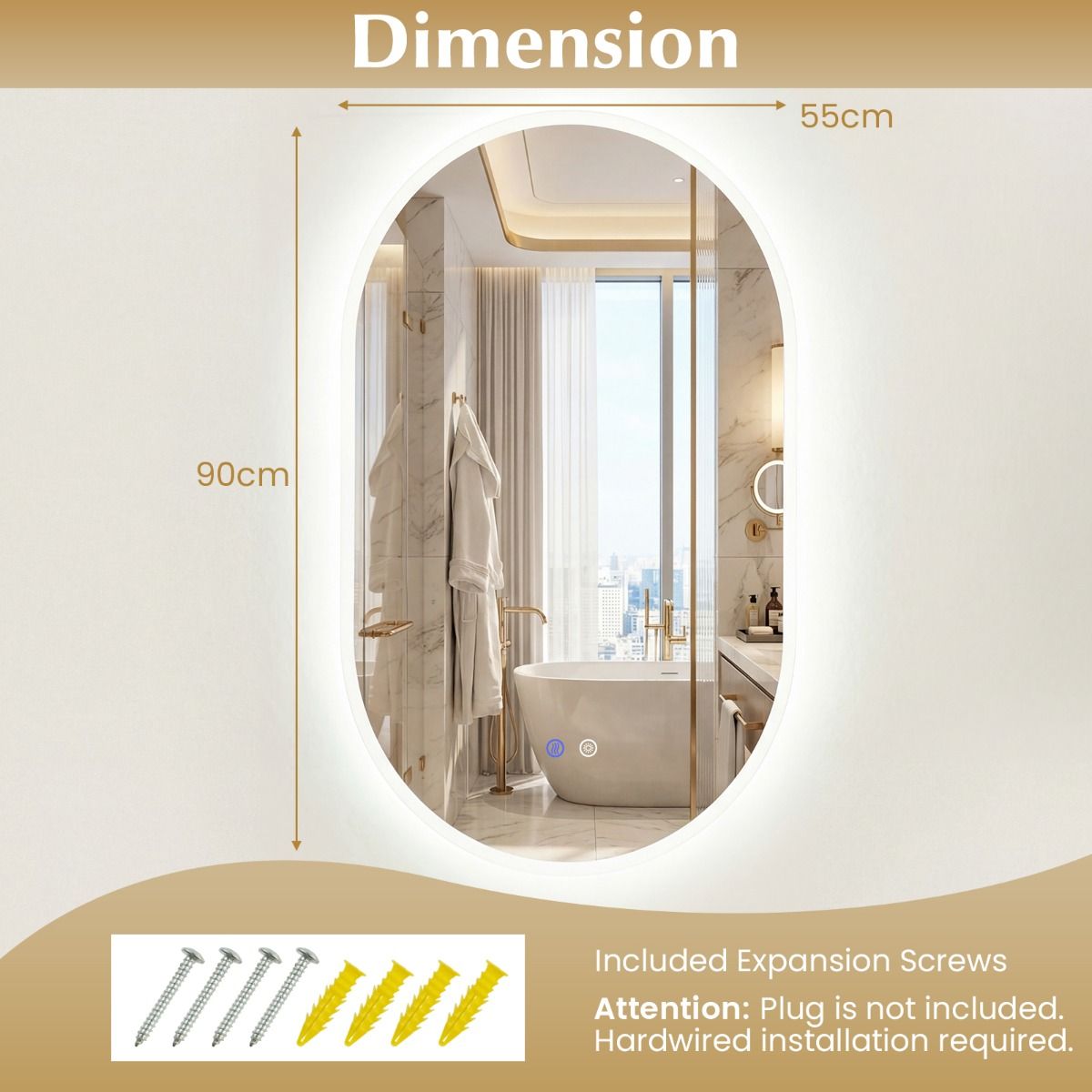 Coast Badezimmerspiegel mit LED-Beleuchtung – Antibeschlagfunktion – Touch-Bedienung – 90 x 55 cm – silber