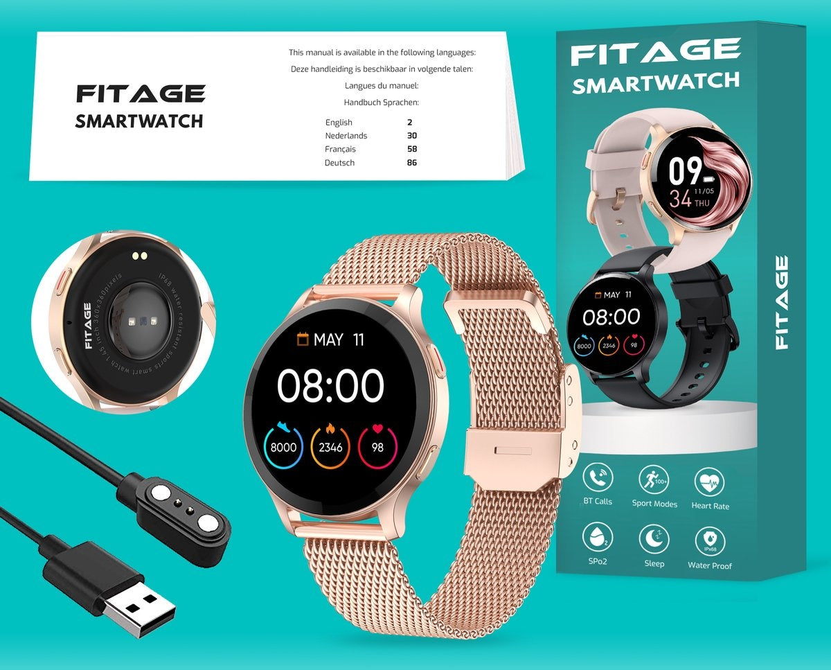 FITAGE Sportuhr - Smartwatch - Schrittzähler - Pink