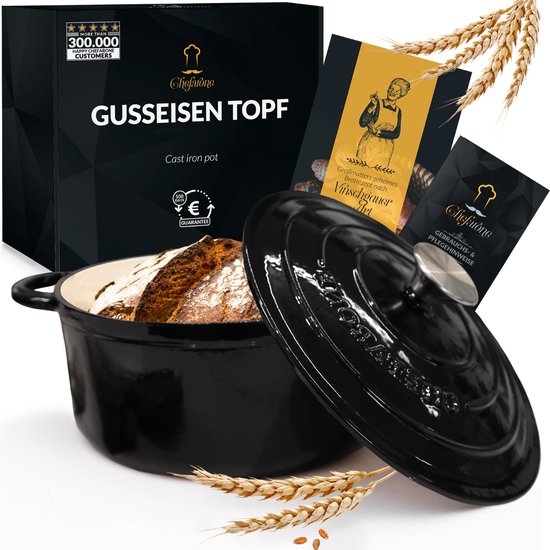 Chefarone-Gusseisenpfanne 4,7 l – PFAS-frei – Bratpfanne inklusive Deckel – Kochgeschirr für alle Wärmequellen – Kochtopf Ø 26 cm – schwarz emailliert – Geschenk für Frauen