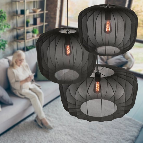 Anne Lighting – Hängeleuchte – Sable – schwarz – Leinen und Metall – Ø 60 cm – E27 – 4193ZW
