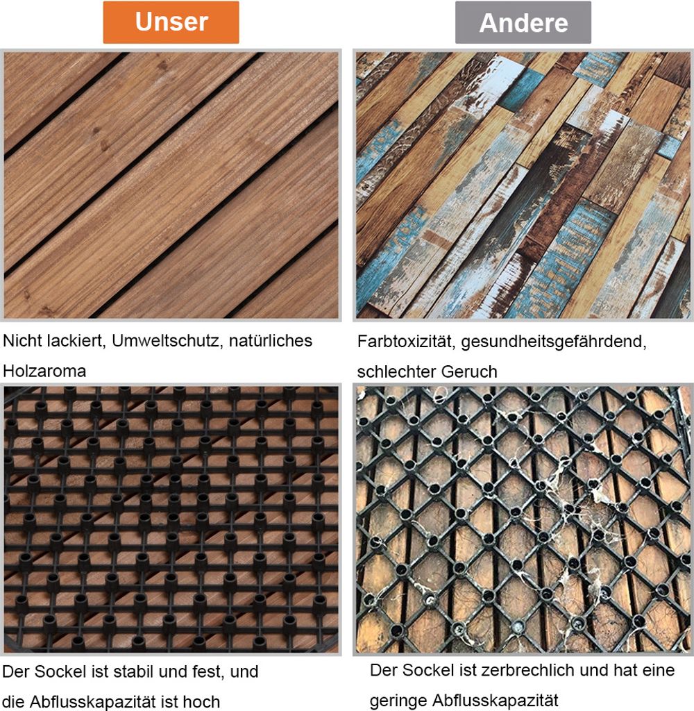 Yaheetech Holz-Klickfliesen – 11 Stück – ca. 1 m² – 30 x 30 cm – Braun