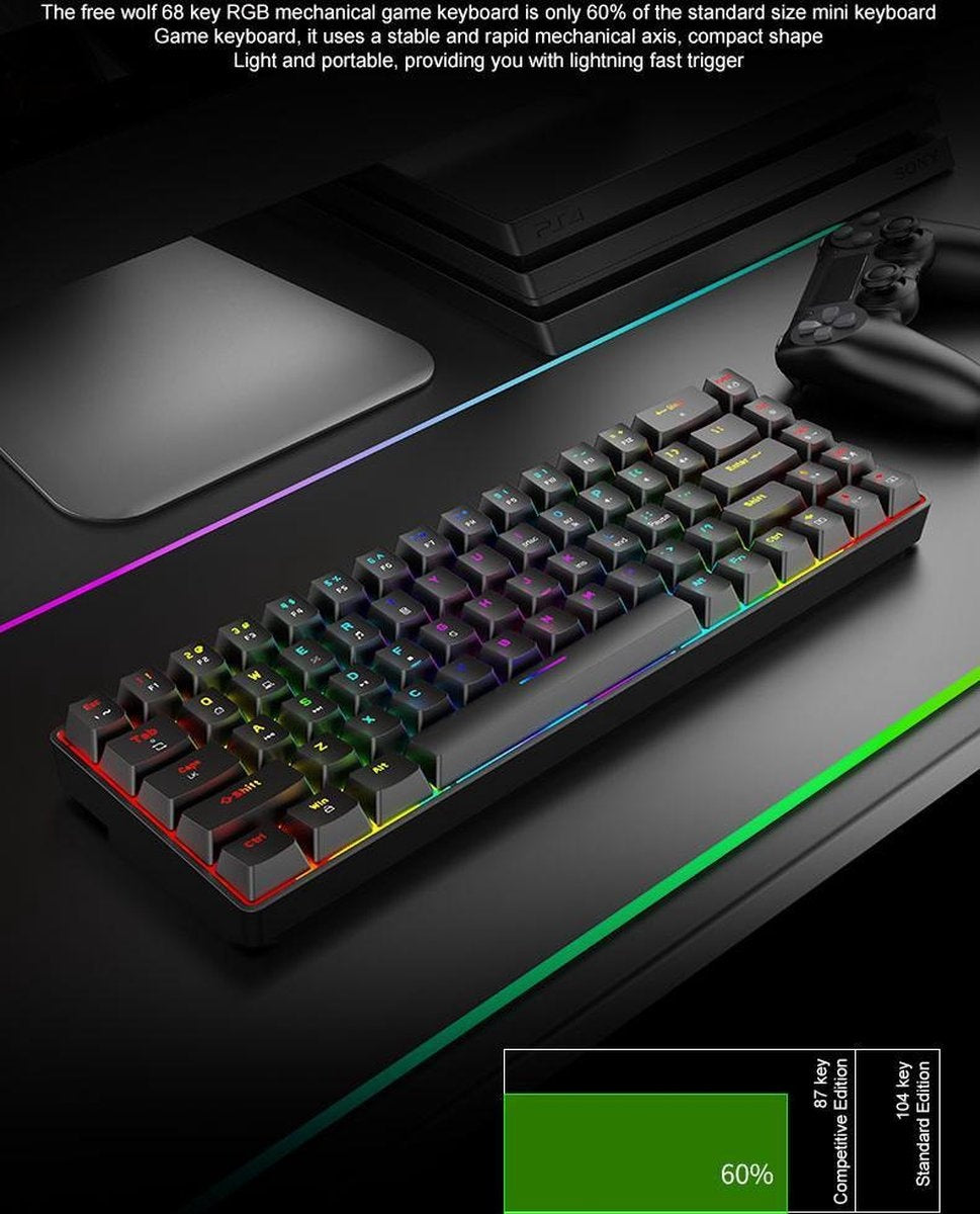 ZIYOU LANG T8 RGB Mechanische 68Tasten Gaming-Tastatur - Windows/Mac Spiele-Tastatur - Brauner Schalter - QWERTY - Mechanische Tastatur - Schwarz
