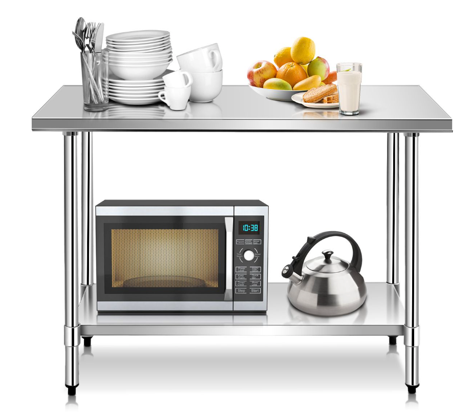 Coast - Küchenarbeitstisch - Edelstahl, 2 Ebenen, 150 kg Tischplatte - 122 x 61 x 90 cm - Edelstahl/Verzinkt - Silber