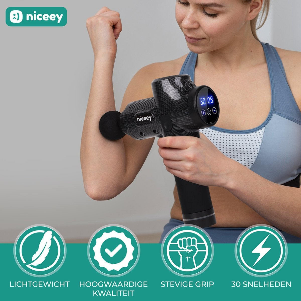 Niceey Professional Massage Pistole - Kabellos - Schwarz