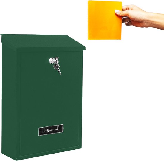 BRASQ Briefkasten Grün - Wandbriefkasten mit Schloss - Briefkästen - Moderner Briefkasten mit Namensschild - Inkl. Montagematerial & 2 Schlüssel - Schließzylinder - Edelstahl