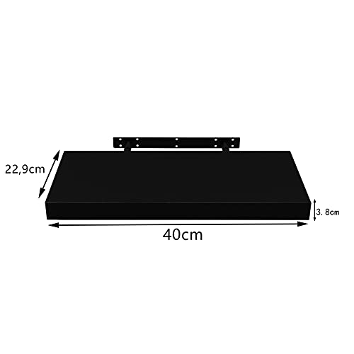 Woltu Schwebendes Wandregal RG9372sz - Wandregal aus Holz Schwarz - 40x23x3,8 cm - Für Wohnzimmer, Schlafzimmer und Küche