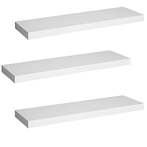 Woltu Set aus 3 schwebenden Wandregalen - Weiß - für Wohnzimmer, Küche, Schlafzimmer und Bad