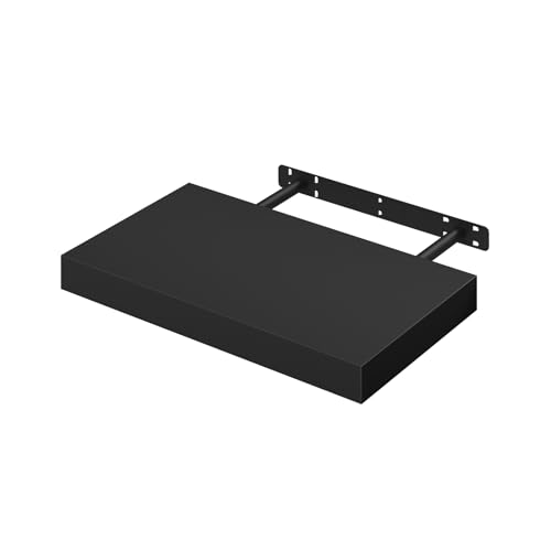 Woltu Schwebendes Wandregal RG9372sz - Wandregal aus Holz Schwarz - 40x23x3,8 cm - Für Wohnzimmer, Schlafzimmer und Küche