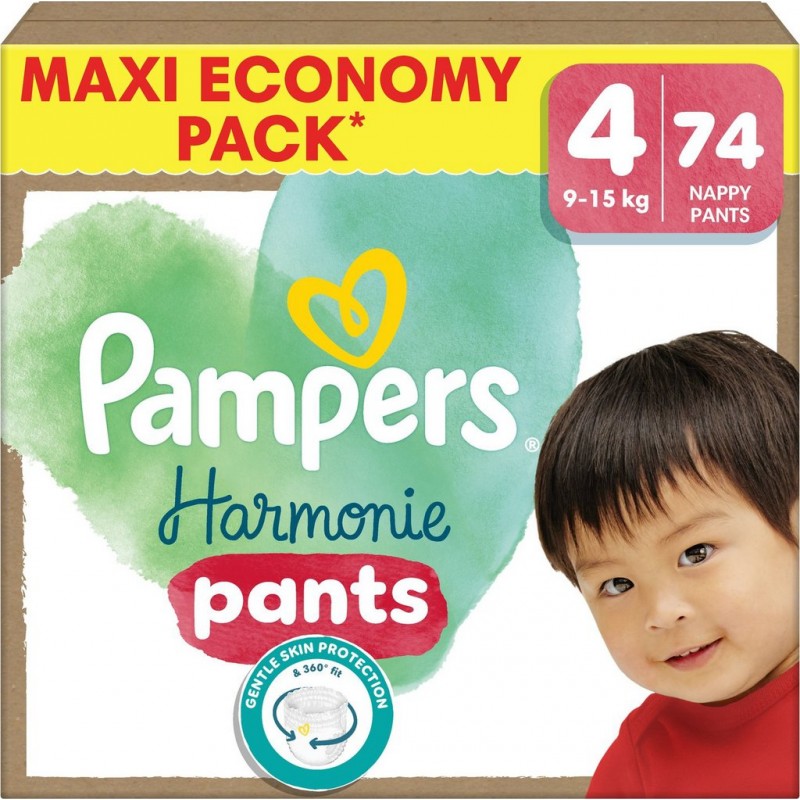 Pampers Windeln – Größe 4 – 9–15 kg – 74 Stück – hypoallergen – 12 Stunden Schutz – „Stop & Protect“-Auslaufschutz