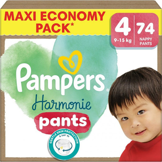 Pampers Windeln – Größe 4 – 9–15 kg – 74 Stück – hypoallergen – 12 Stunden Schutz – „Stop & Protect“-Auslaufschutz
