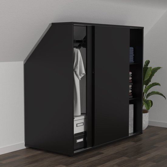 Kleiderschrank schräge Wand Dachgeschoss Schlafzimmer Schiebetüren - Hängeteil und Regale - Lagerschrank geeignet für schräge Wände