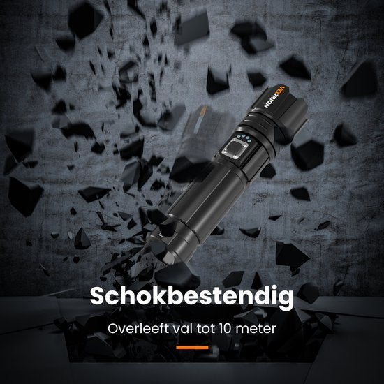 Veltrion LED-Taschenlampe, wiederaufladbar – Kostenloses Zubehör – Militärtaschenlampe – 6000 Lumen – 26650-Akku – 5 Leuchtstufen – Powerbank-Funktion – Taschenlampe mit Akkus – Notfallpaket