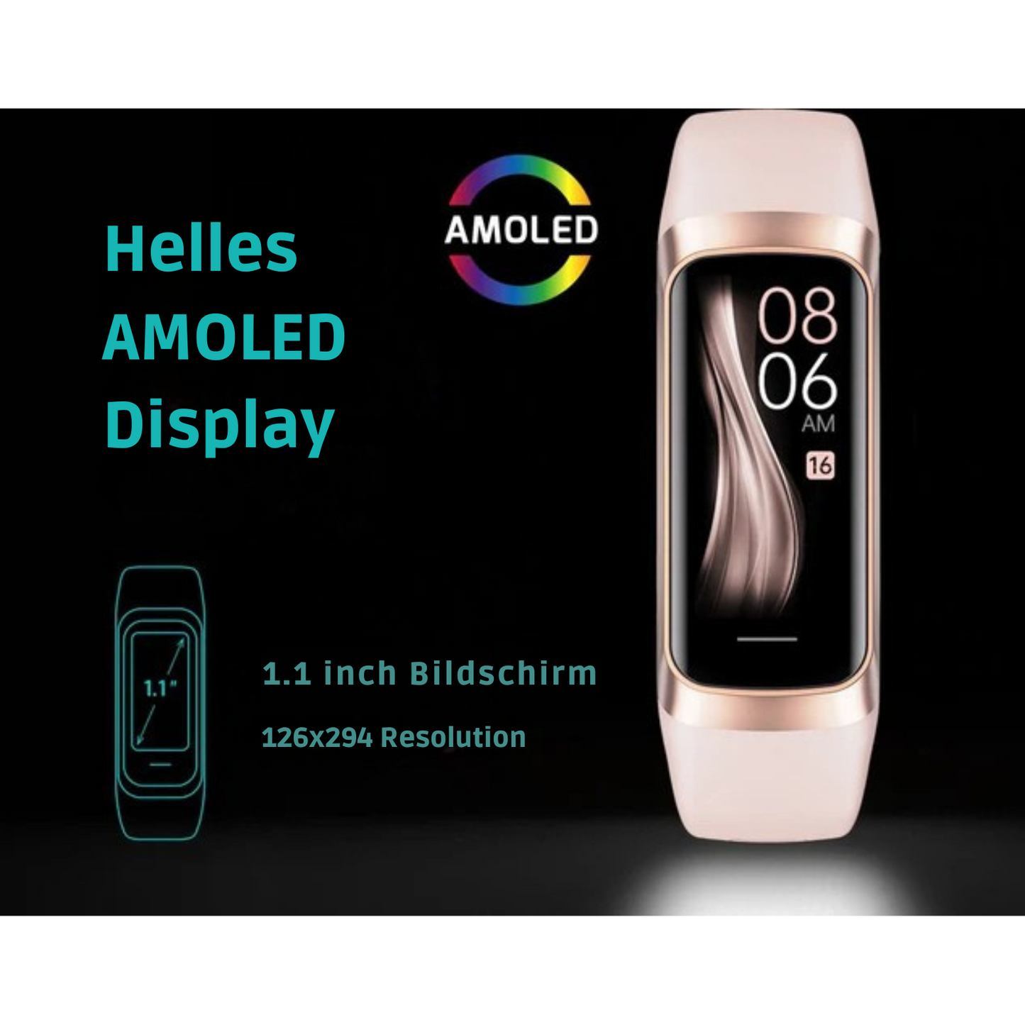 FITAGE - Smartwatch - Aktivitätstracker & Schrittzähler – IP67 wasserdicht – 14 Tage Batterielaufzeit - Pink