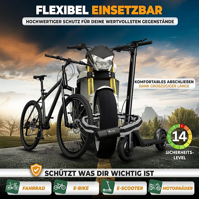 MIVELO Kettenschloss - 10 mm gehärteter Stahl & Nylonbeschichtung - 120 x 4 x 4 cm - Schwarz