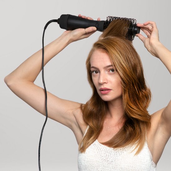 Auronic 3-in-1 Haartrocknerbürste - Airstyler - Lang - Style - Locken - 45 mm Lockenbürste - Keramik-Magic-Bürste - 1000W - Schwarz/Schwarz