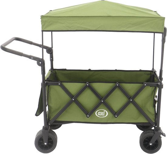 AXI SB221 Zusammenklappbarer Handwagen mit Dach – Grün – Mit Zugstange, Bremsen und Schutzhülle – 100 kg Tragkraft – Leicht zu transportieren – Metall