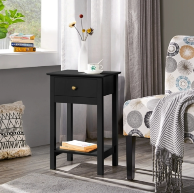Yaheetech Nachttisch – Schwarz – 40 x 30 x 61 cm – Mit Schublade und Ablage – Skandinavisches Design