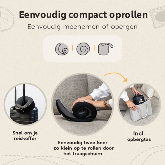 TRAVARA Nackenkissen - Reisekissen - Für Flugzeug - Auto - Memory Foam - Mit Ohrstöpseln - Schwarz