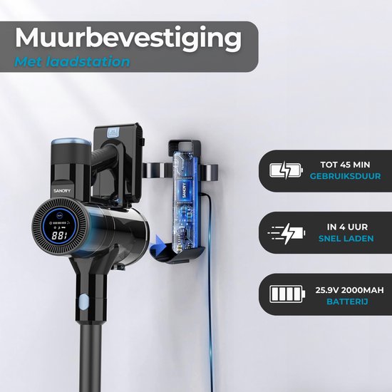 Sanovy Turbo Flex X28 Stick Staubsauger kabellos - Beutellos - Batteriebetrieben - 350W - 28Kpa - Mit Aufsätzen - Beutelloser kabelloser Staubsauger