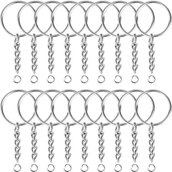 Schlüsselringe mit Kette - 50 Edelstahl-Schlüsselring-Split-Ringe - Schlüsselanhänger-Split-Ringe-Set - 25 mm - 50 Stück