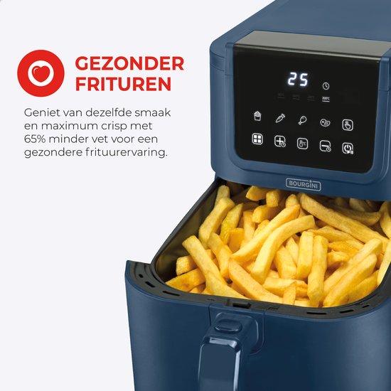 Bourgini Slimfit Airfryer XL Blau - Heißluftfritteuse - 5 Liter - 1500W - PFAS frei