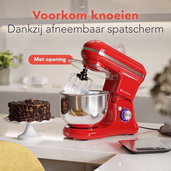 KitchenBrothers - Küchenmaschine - Küchenroboter - 5L - Küchenmixer - 1200W - Rot