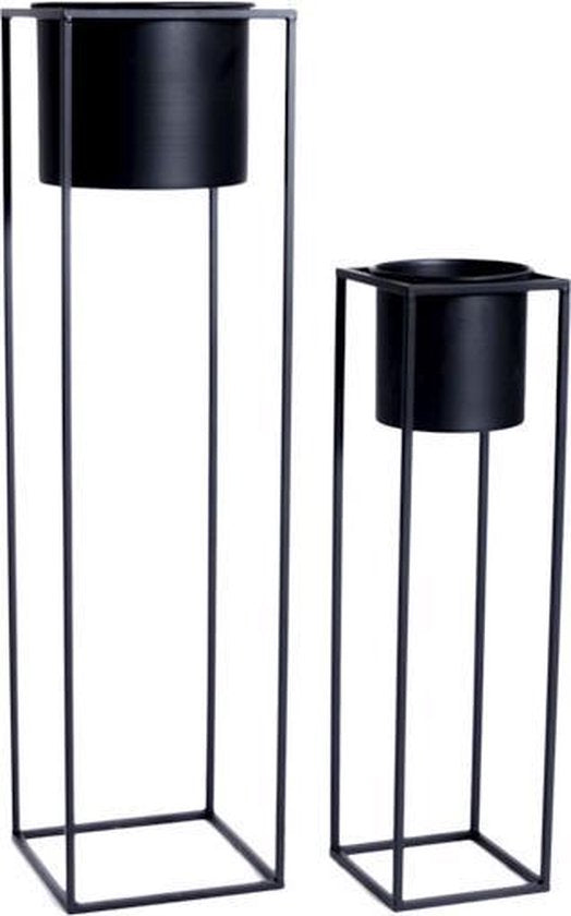 Lifa Living Pflanzgefäß Violett - 2er Set - Metall - Schwarz- Indoor - ø20,5x76cm - ø15x55cm