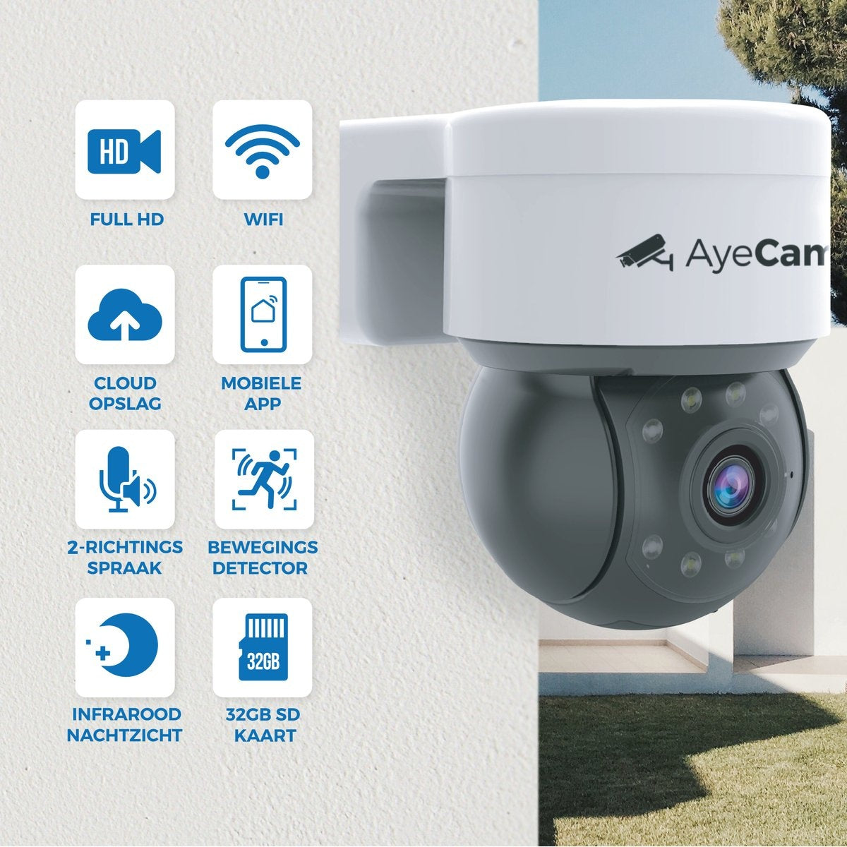 AyeCam Sicherheitskamera Outdoor - 360PRO - FULL HD - Ãœberwachungskamera - Inkl. 32GB SD