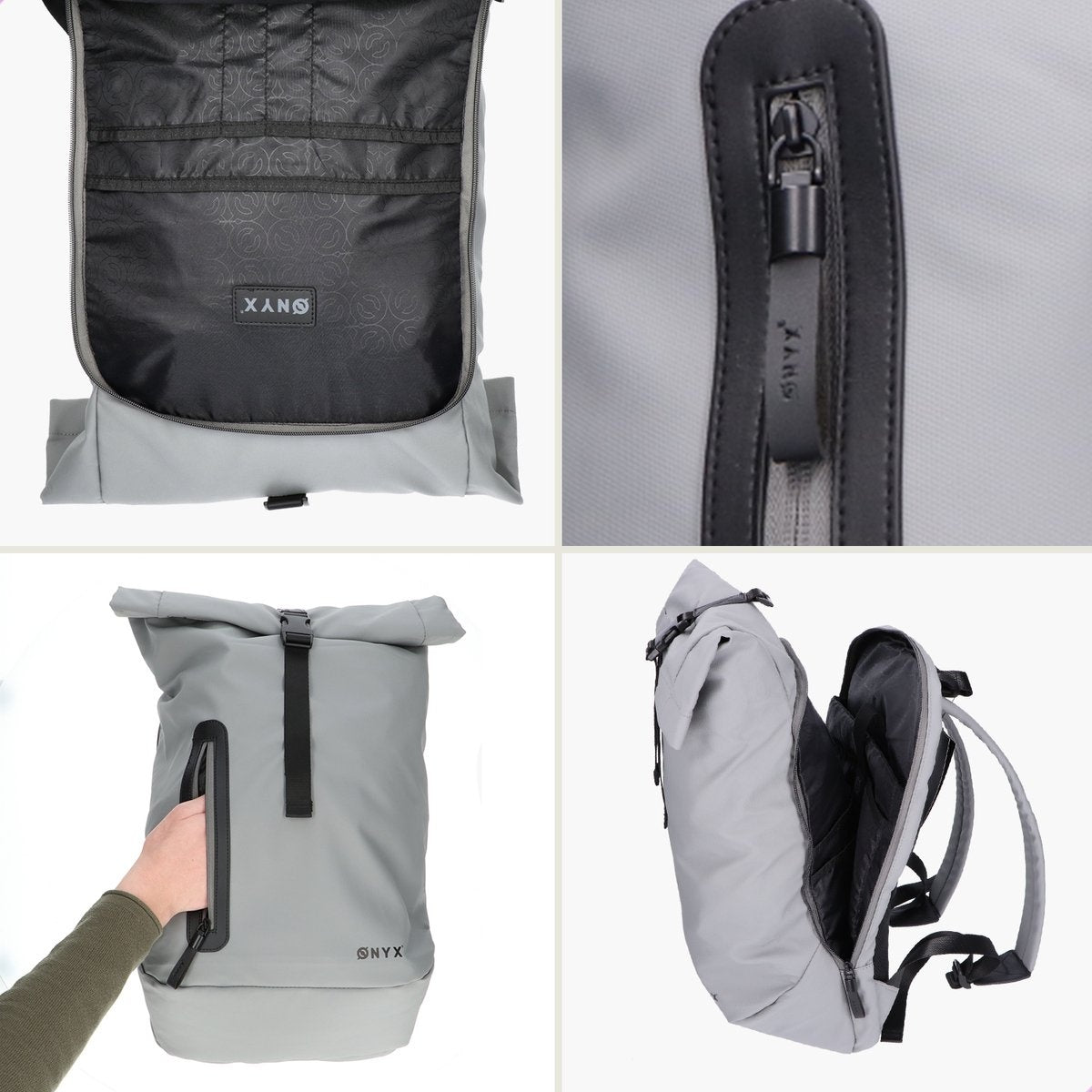 ONYXÂ¬Ã† Rolltop-Rucksack 25 bis 40L - Mit Laptopfach - Verstellbarer Rucksack - Reisetasche - Wasserdicht und strapazierfähig - Grau
