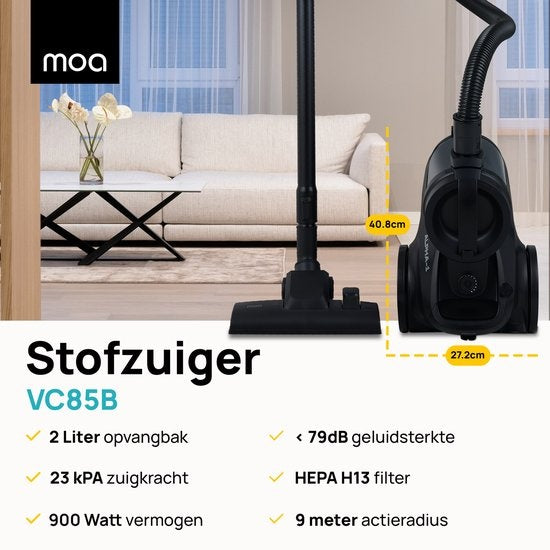 MOA Leistungsstarker Staubsauger ohne Beutel - 23 kPa - Schwarz - 900W - VC85B