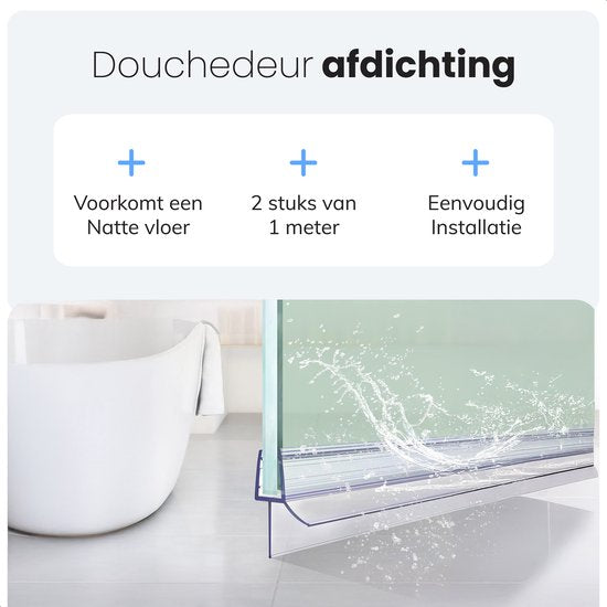 Duschtürstreifen Unterseite - 2 Streifen - Einfache Befestigung - Wasserstopper - Wassersperre Dusche - 8 bis 12mm - Luft