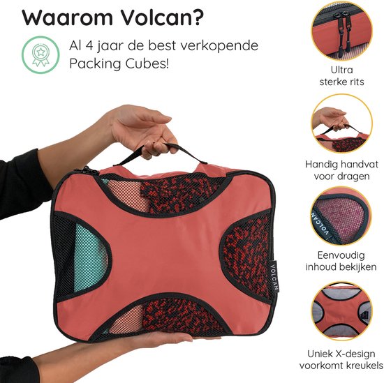 Volcan Packwürfel – Koffer-Organizer-Set – Rucksack und Koffer – 4-teilig – Reise-Würfel – Rosa