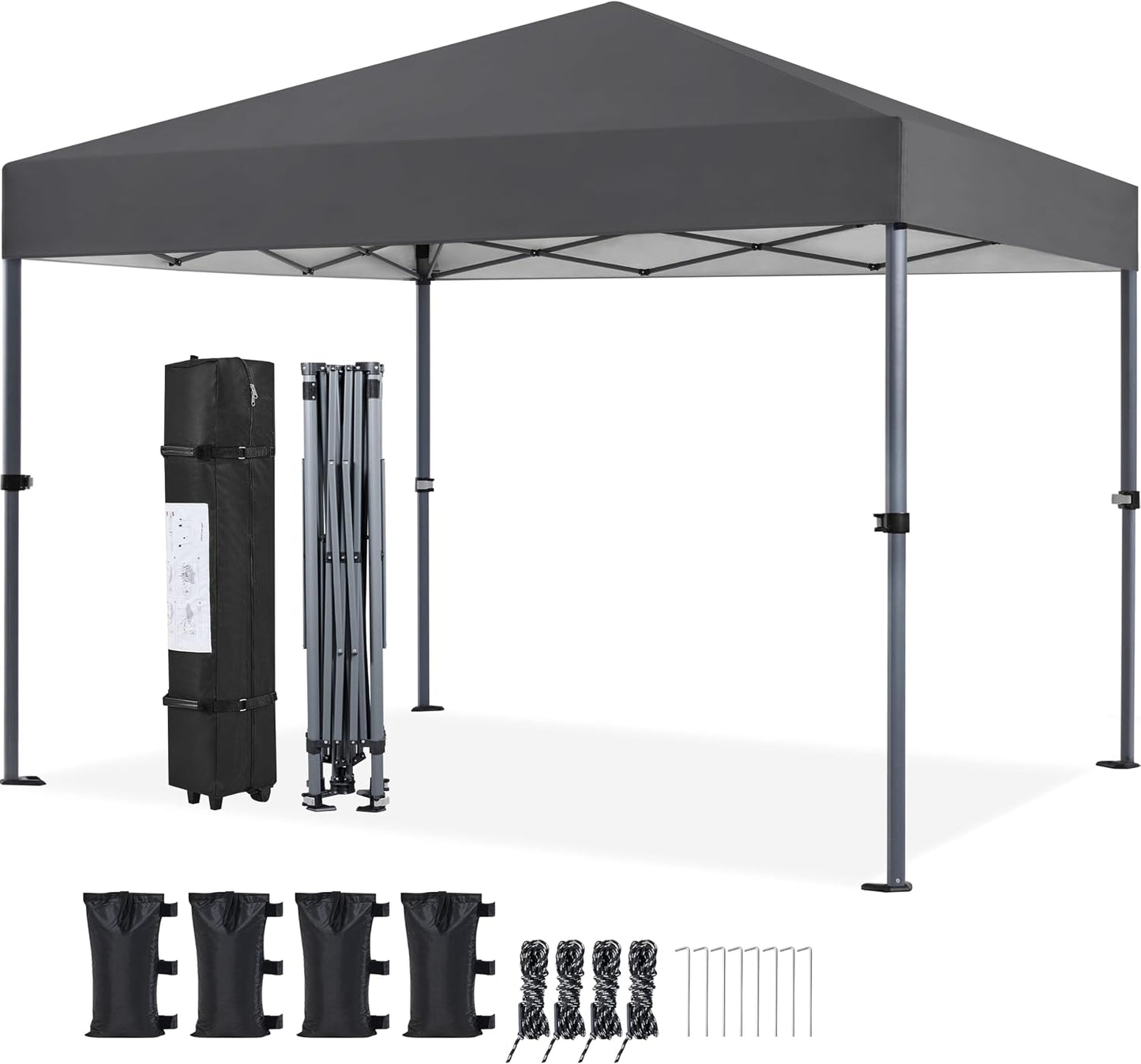 Yaheetech Faltpavillon 3 x 3 m Dunkelgrau – Wasserdicht – UV-Schutz 50+ – Inkl. Heringe, Sandsäcke und Tragetasche
