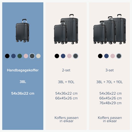 TRVLMORE Handgepäck Koffer - 45L - TSA Zahlenschloss - Leichtgewicht - erweiterbar - Trolley - 54x36x22cm - Dunkelgrau