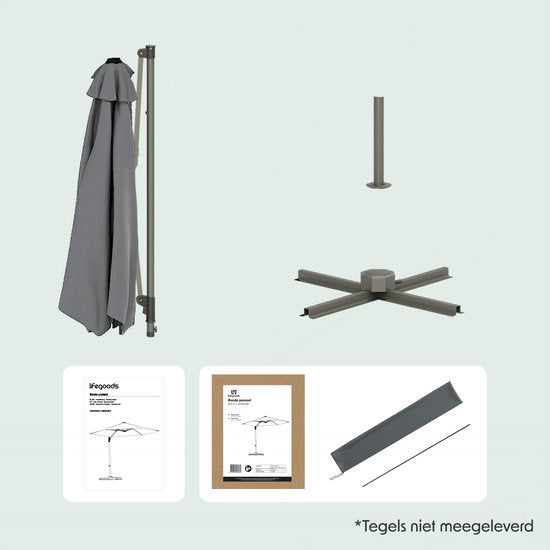 LifeGoods Sonnenschirm - Ø300 cm - 30° neigbar - One-push System - Wasserdicht - mit Bezug - Anthrazit