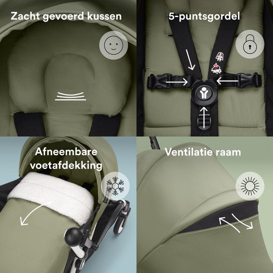 Stokke YOYO 0+ Newborn Pack, Olive – Inklusive Matratze, ausziehbarem Sonnendach und Fünf-Punkt-Gurt – Erfordert einen YOYO-Rahmen (separat erhältlich)