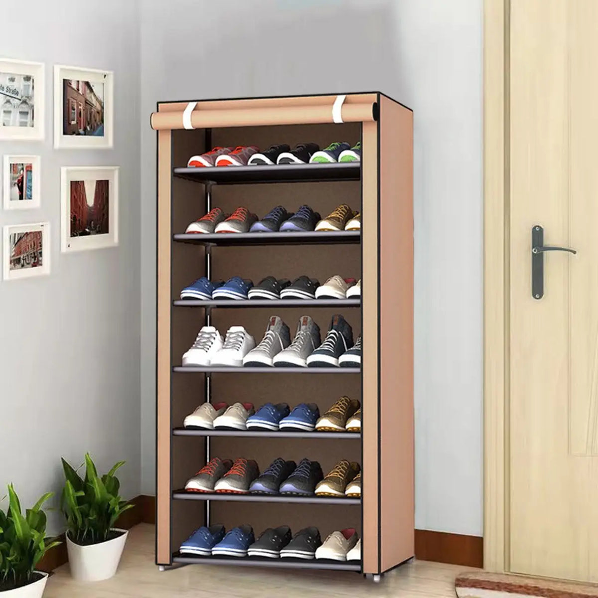 Evershine Schuhregal mit Stoffbezug – Mehrere Ebenen – Kaffeebraun
