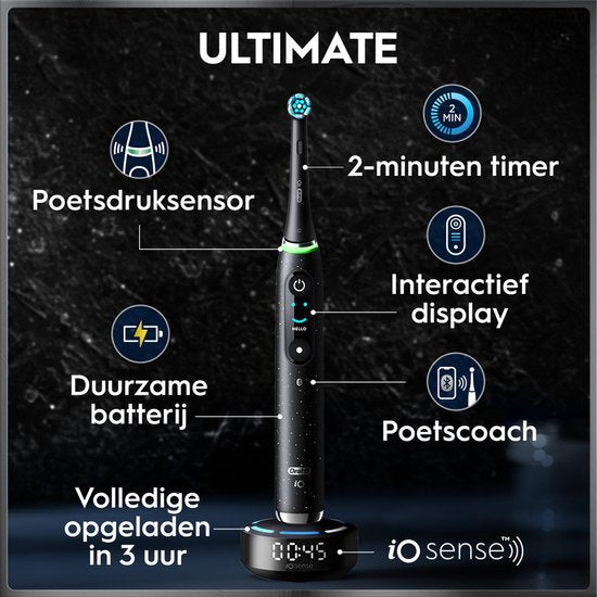 Oral-B iO 10 Elektrische Zahnbürste – Schwarz – inklusive Reise-Ladetasche und Aufbewahrungshalter für Bürstenköpfe