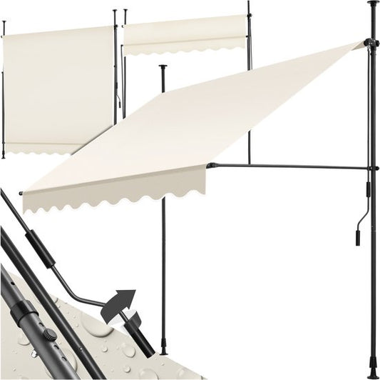 tectake® Klemmmarkise mit Handkurbel – Balkonmarkise ohne Bohren – Höhenverstellbar – UV-beständig – Wasserabweisend – Terrassenüberdachung – Sonnenschutz für Terrasse und Balkon – Breite 200 cm – Beige