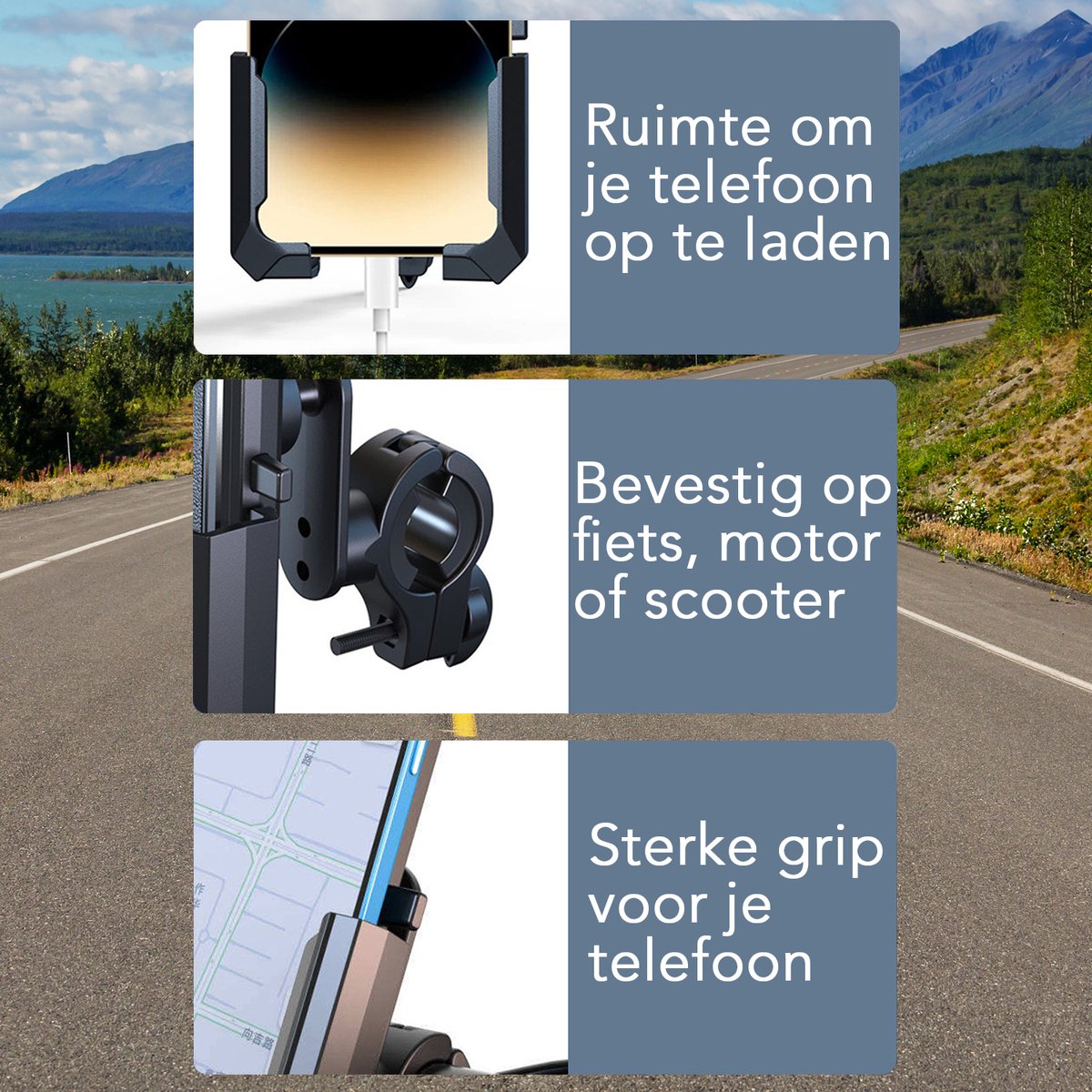 Podec 360° Fahrrad-Telefonhalter mit Sonnenschirm - Verstellbarer Handyhalter für Fahrrad, Roller & Motorrad - Geeignet für Smartphones bis zu 7 Zoll - Stabil & wasserfest