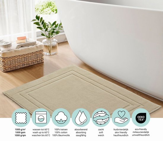 DoubleDry Hotel-Badematte 50 x 80 cm – 100 % Baumwolle – Weich und saugfähig – Beige-Taupe