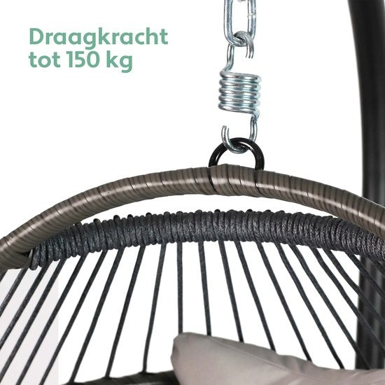Vita5 Egg Hanging Chair - mit Ständer - für drinnen und draußen - Cocoon Chair - faltbar - bis zu 150kg - inkl. Kissen & Bezug - Hellgrau
