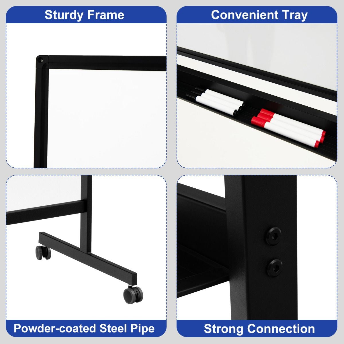 Coast doppelseitige magnetische mobile Whiteboard mobile rollende weiße Wandtafel für Büro schwarz