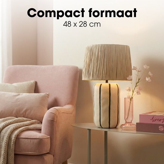 Mica Decorations Denton Tischlampe für das Wohnzimmer – Dekorative Lampe mit Lampenschirm – Schreibtischlampe, Tischlampen für das Wohnzimmer – 48 x ⌀28 cm – Keramik, Metall, Papier – Beige