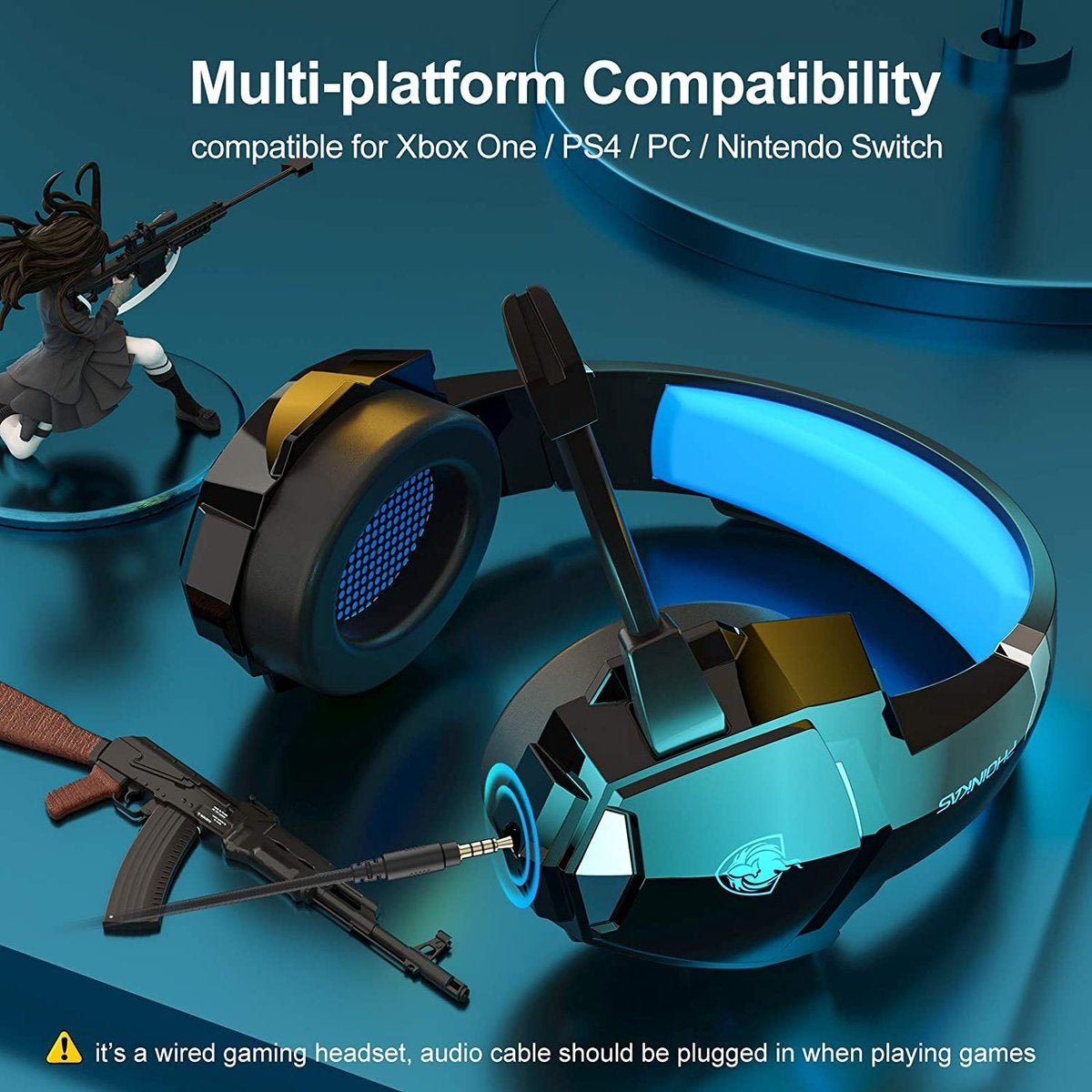 PHOINIKAS G9000 BT Bluetooth Laptop Gaming Headset mit Mikrofon Over-Ear Kopfhörer -Schwarz blau