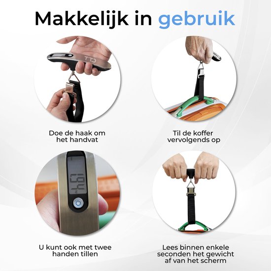 TTD® Gepäckwaage mit Reisetasche- Wägekapazität 50 kg - Gepäckwaage - Hängewaage - Digitale Gepäckwaage - Gepäckwaage - Reisen mit dem Flugzeug - kg/g/lbs/oz - Batterien enthalten - Schwarz