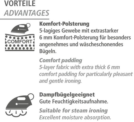 WENKO Air Comfort, Bügelunterlage, Blau, gemustert, Baumwolle, 1300 mm, 650 mm
