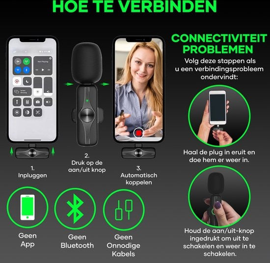 MATTI - 2-in-1 Drahtloses Mikrofon - Mikrofon iPhone - Krawattennadelmikrofon - schwarz